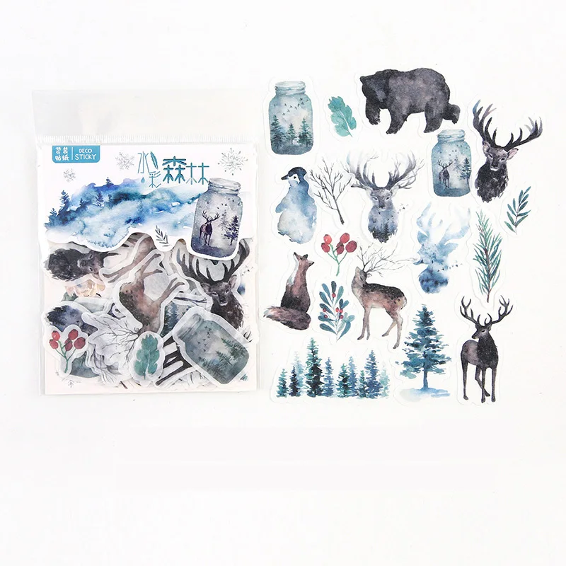 40 pcs /Pack Watercolor Forest Animals Adhensive Stickers Decorative Album Diary Hand Account Decor afbeelding