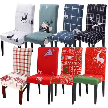 

1Pcs Christmas Chair Cover Big Elastic Seat Chair Covers Xmas Stretch High Back Seat Slipcovers For 2021 New Year Banquet Party