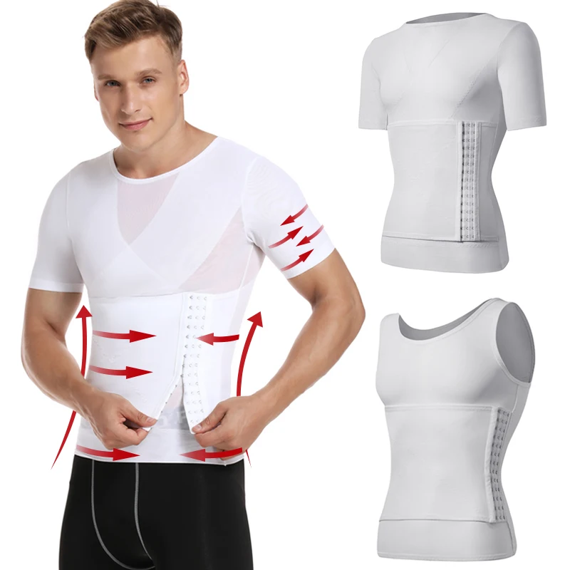 Fashion Mens Slimming Body Shaper Posture Vest Belly Compression Shapewear  Waist Girdle Trainer Corset Tummy Control Underwear(#Style 1 White)