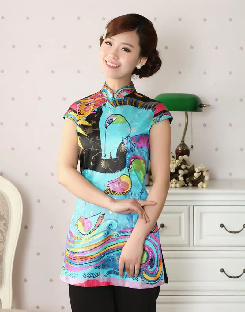 Китайский стиль ретро женский летний Повседневный короткий топ cheongsam Улучшенный Повседневный модный костюм Tang Летняя женская рубашка