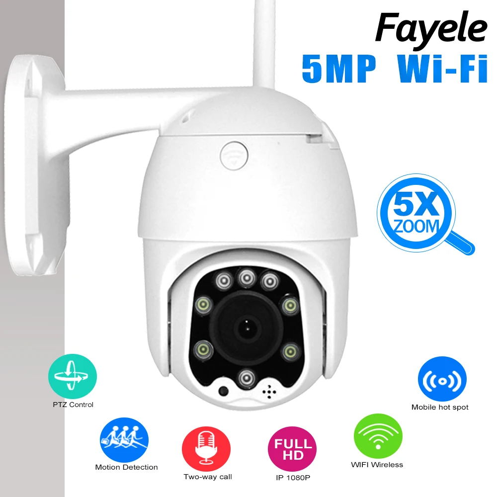 #cheap Wireless WIFI 5MP Speed Dome PTZ Camera 5X ZOOM 1080P Outdoor Super MINI IP Camera IR 50m 2 Way Audio Full Color SD P2P ONVIF