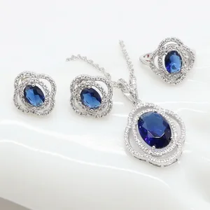 XUTAAYI High Quality Beautiful Round Baguette Shape Cubic Zirconia Blue Fashion Jewelry Set for Ladies