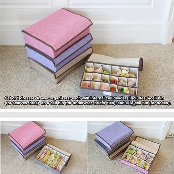 

6/8/18 Grids Washable Socks Organizer Box Bin Storage Box Cotton Linen Underwear Organizer Saving Space Home Drawer Organizer