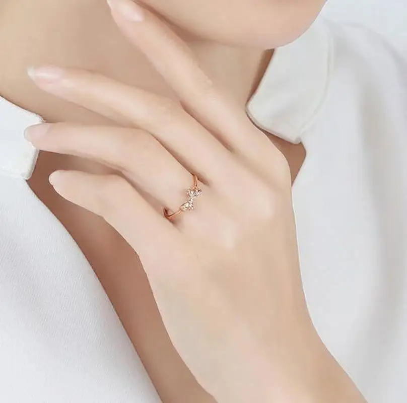 Элегантные банты 18K AU750 реальные настоящие однотонные золотистые розовые кольца