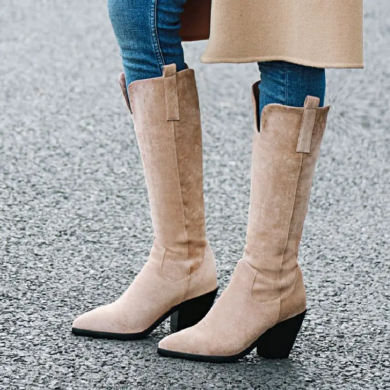 ZALAVOR Winter New Knee High Boots For Women Simple Solid Color Thick Heel Shoes Ins Hot Long Boots Women Plus Size 31-46