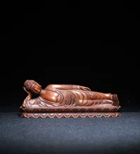 

Home Decor 6" China Lucky Old Boxwood Hand-carved Sakyamuni Sleeping buddha Meditating buddha Lying buddha Enshrine the Buddha