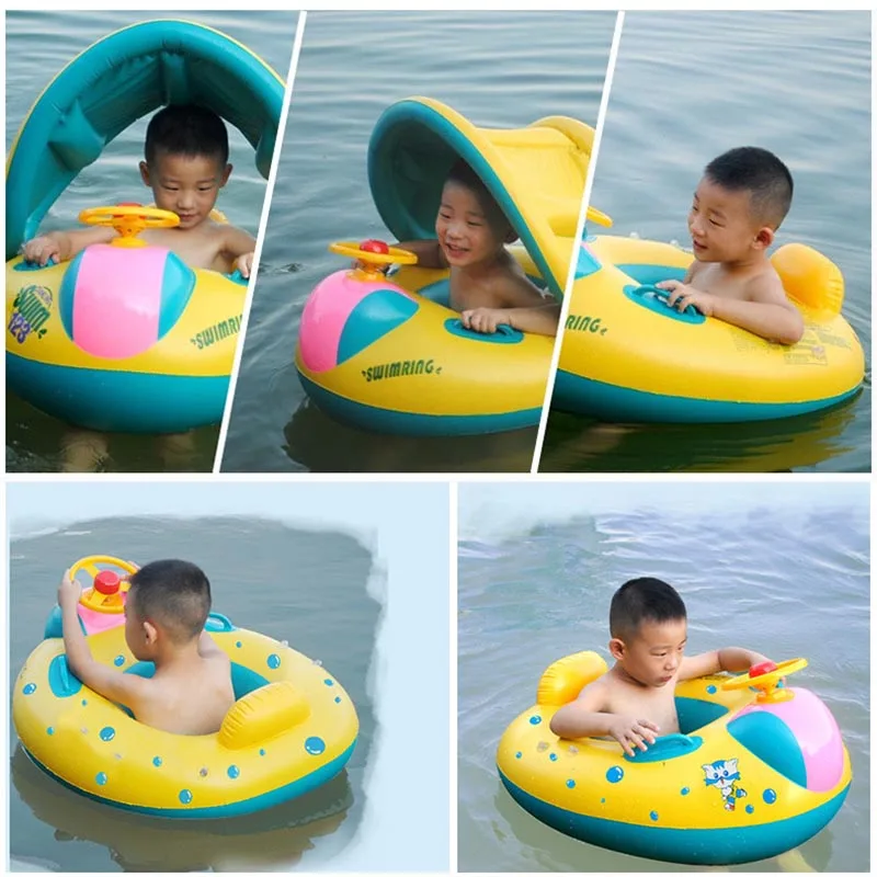 Baby Sunshade Swimming Ring Inflatable Pool Sheltered Pool Toy With Steering Wheel Safety Seat Baby Water Sports For Beach Sea 3
