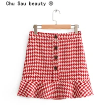Chu Sau beauty Повседневная шикарная винтажная клетчатая мини-юбка в клетку с ласточкой для женщин, Офисная Женская модная шерстяная осенне-зимняя популярная юбка