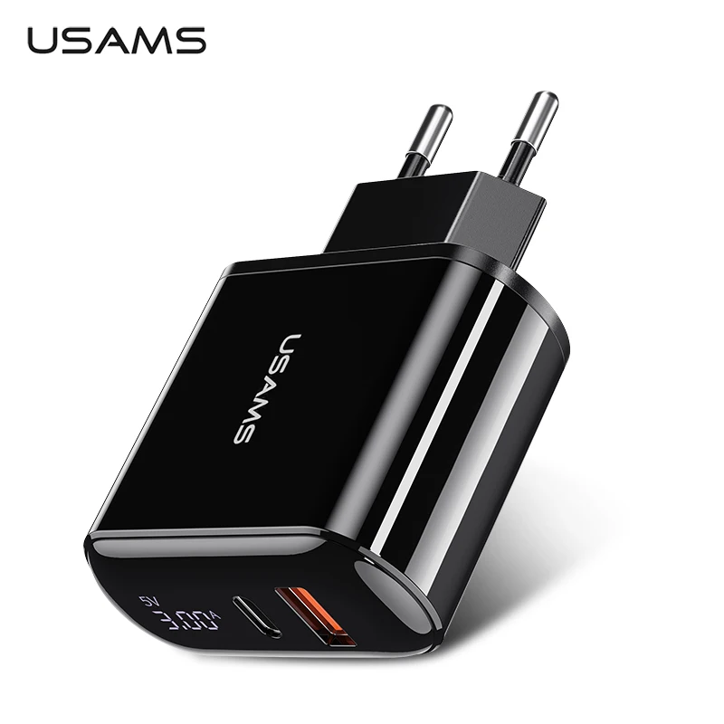 

USAMS Quick Charge 3.0 USB Charger LED Display 18W QC3.0 PD 3.0 Fast Charger for iPhone iPad Pro Dual Ports Mobile Phone Charger