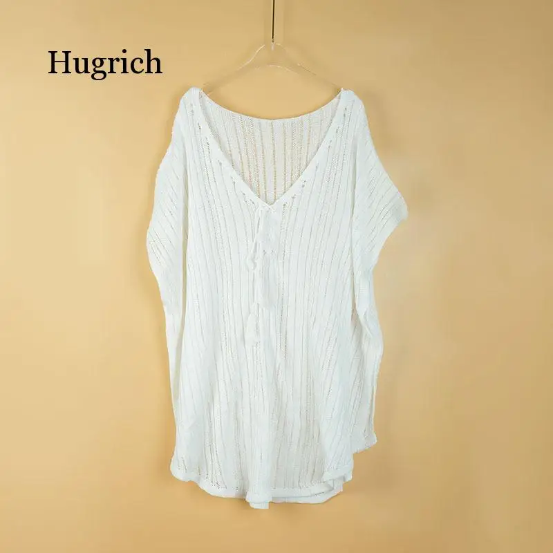 2021 New Knitted Sunscreen Clothing Hollow Out Sexy Solid Color Beach Cover Up Sunscreen Shirt for Women