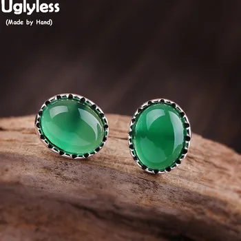 

Uglyless MINI 8X10MM Chalcedony Stud Earrings for Women 925 Sterling Silver Gemstones Earrings Elegant Lady Dress Brincos E1500