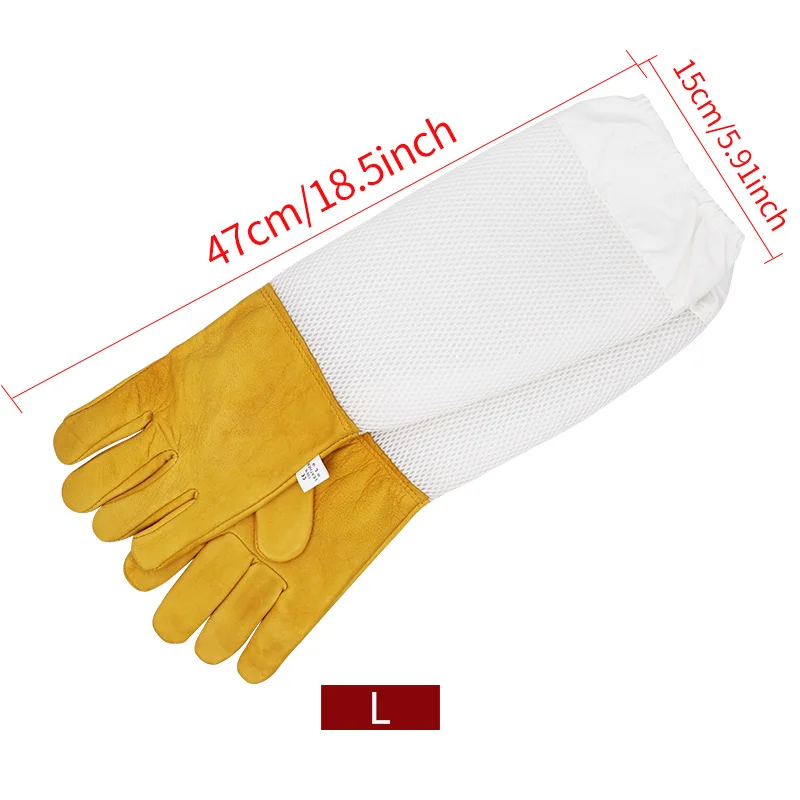Beekeeping Gloves Protective Sleeves Breathable Yellow Mesh White Sheepskin and Cloth for Apiculture Beekeeping Gloves