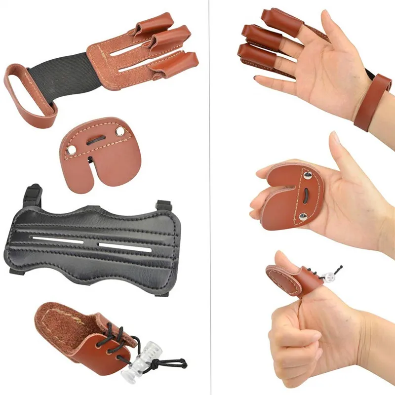 Archery Arm Protector Leather Finger Guard Strap Gloves Thumb Ring