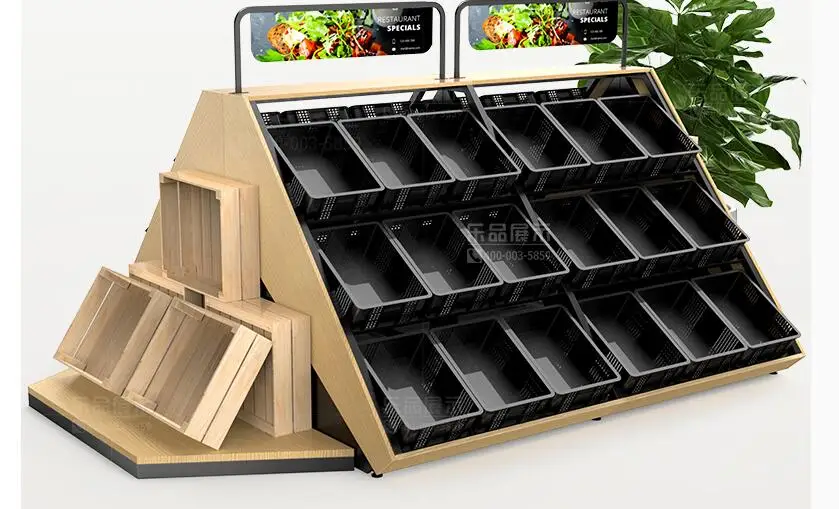 Fruit and vegetable display rack Fresh supermarket convenience store fruit and vegetable shelf fruit shop Steel island bas