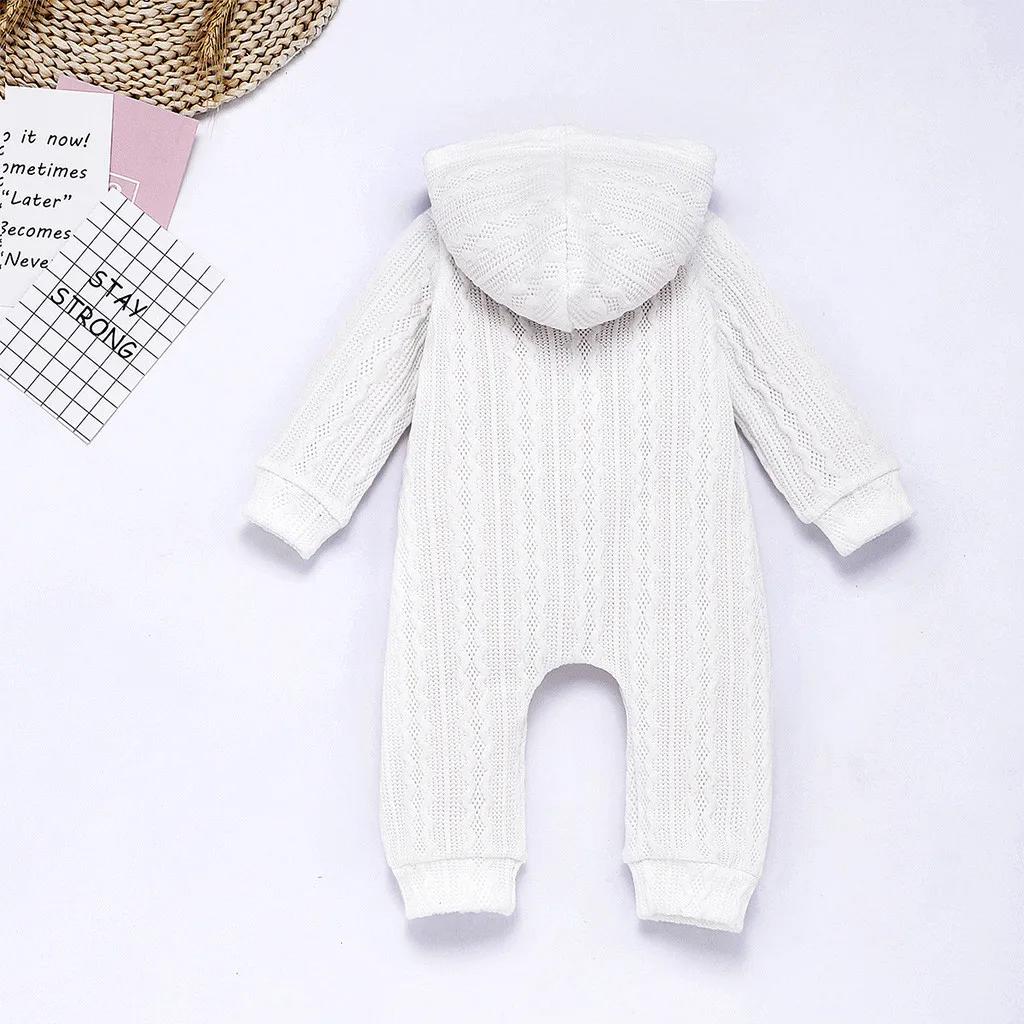 Повседневный Модный комбинезон для новорожденных девочек и мальчиков; зимний теплый вязаный свитер; Однотонный комбинезон; спортивный костюм