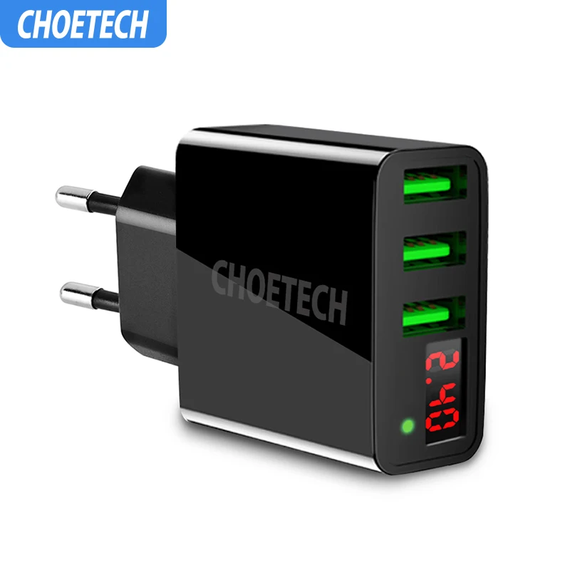 CHOETECH 3 USB зарядное устройство для мобильного телефона светодиодный дисплей дорожное настенное зарядное устройство Быстрая Зарядка адаптер 5 В/3 А 15 Вт для iPhone 11 X XR XS MAX 8