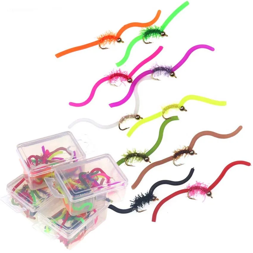 

110/20/30-Pieces Worm Brass Bead Head Squirmy Wormy Fly Trout Fly Fishing Lures Nymphs #10