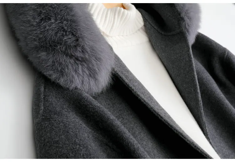 Высокое качество, осень, шерстяное пальто с меховым воротником, теплое зимнее пальто, женское длинное шерстяное пальто, офисное женское тонкое пальто