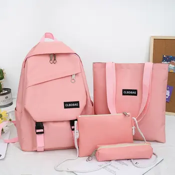 

Fashion Women School Bags Luxury Nylon High Capacity Student Bag For Girls Backpacks 4pcs/set 2020 New Boy School Backpack Girls