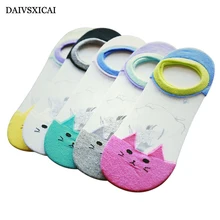 5 пара/лот = 10 шт. летние носки-башмачки с героями мультфильмов женские невидимые Прозрачные шелковые носки с рисунком «котята» Модные женские