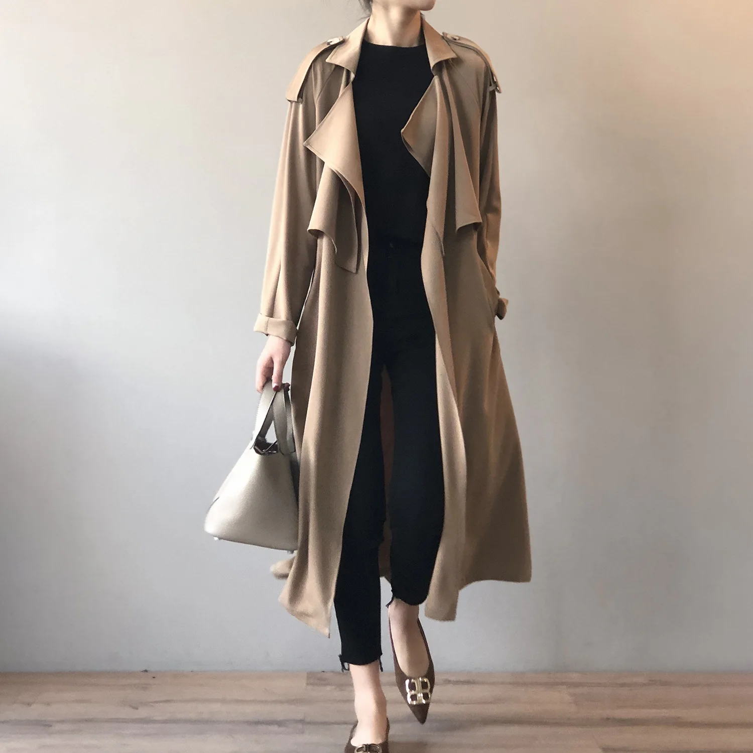 Johnature Korean Vintage Loose Sashes Women Trench 2025 Autumn New Loose Turn-down Collar Long All Match Female Coats