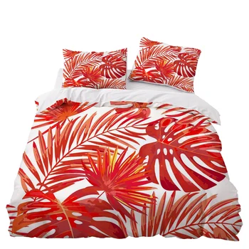 

Tropical Red Monstera Bedding Set Bedroom Decor White Bedspread Microfiber Hypoallergenic Zipper 1PC Duvet Cover Pillowcase