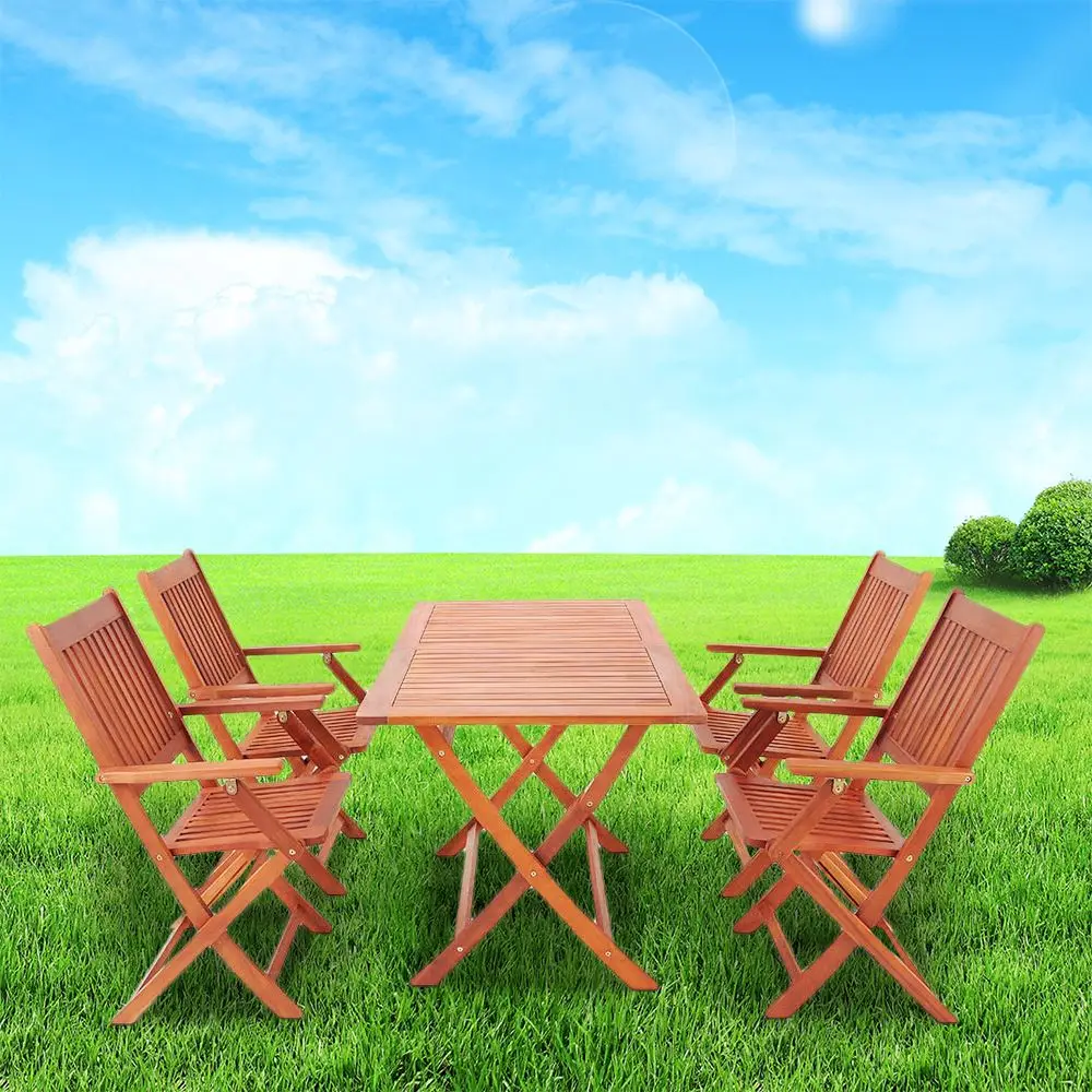 

Panana 5 pcs Garden Furniture Set Acacia Wood Patio 1 Table and 4 Chairs Folding Dining table Outdoor Furnitures Fast delivery