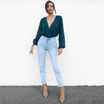 

2019 Fashion Bodysuit Women Bodysuits Skinny Long Sleeve Body Top V-neck Romper Jumpsuit