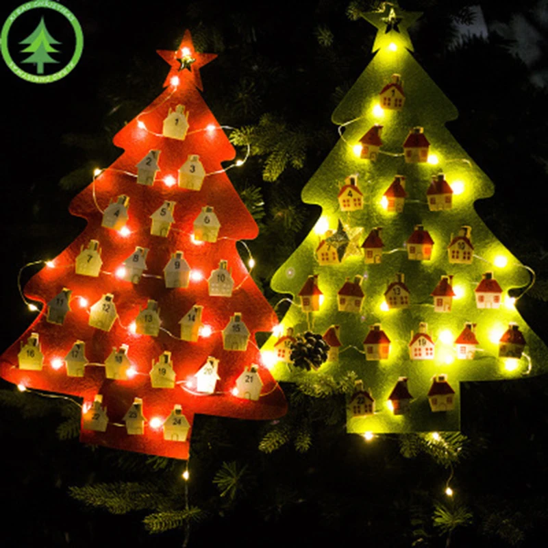Рождественский светящийся фетровый календарь Рождественская светящаяся фетровая Подвеска для календаря зажим зеленый струнный календарь Рождественский календарь декор 1 шт