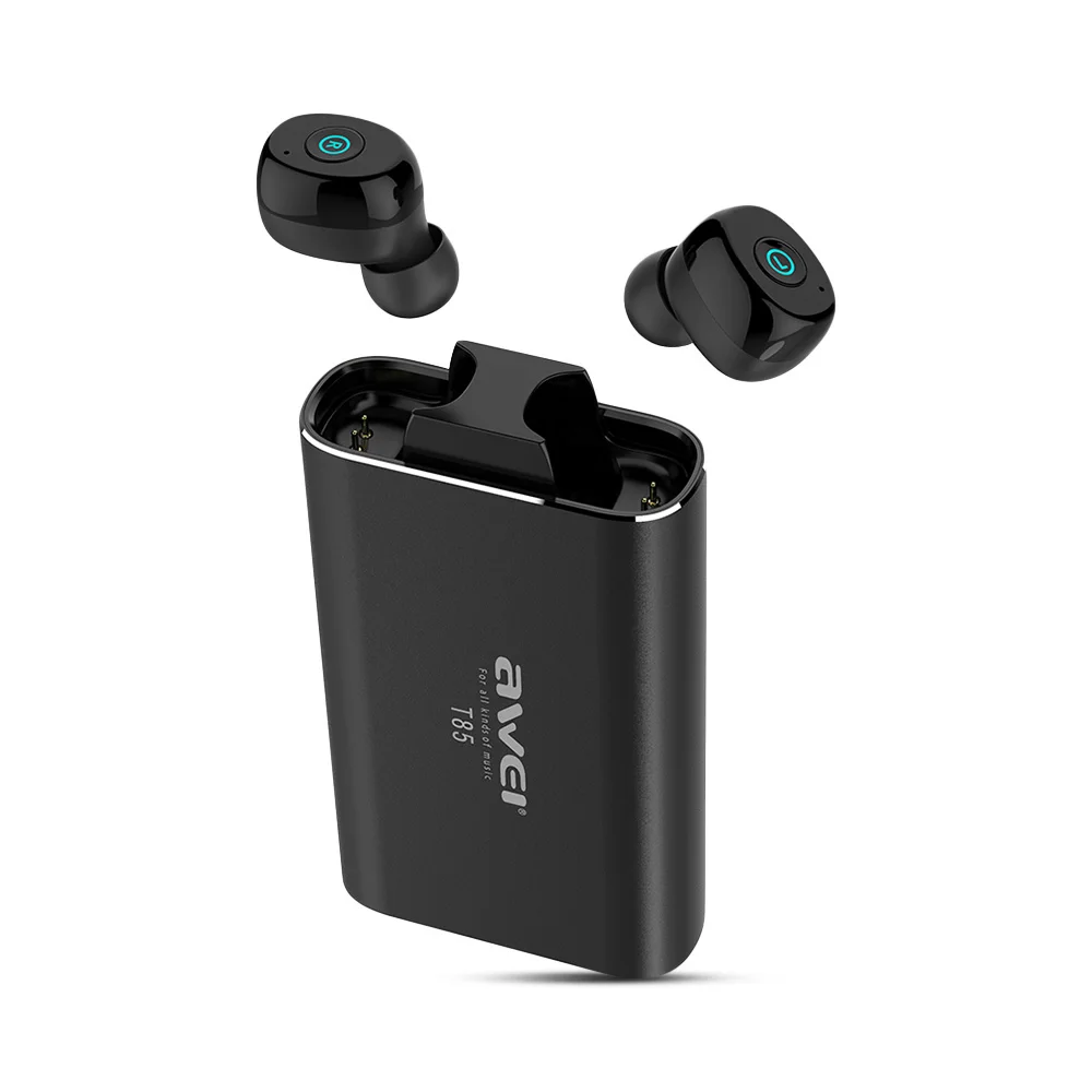 

DRXENN Awei T85 TWS Twins True Wireless Earphones Bluetooth V5.0 In Ear Sport Earbuds IPX4 Waterproof With Recharge Base