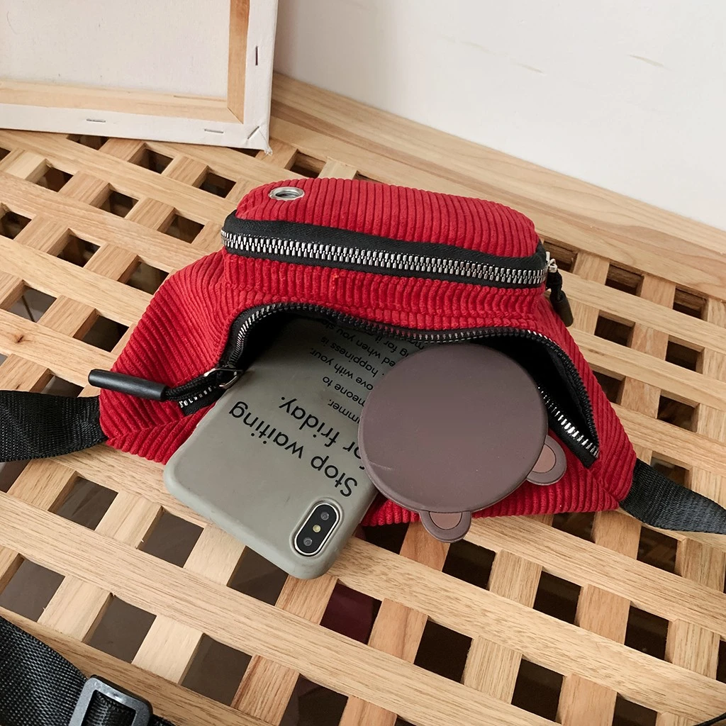 Aelicy Waterproof Waist Bag Men Female Corduroy Functional Money Phone Belt Belt Bag With 2 Zipper Bags Large Capacity 1024