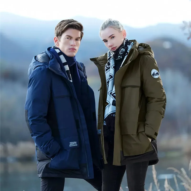 

Zenph Winter Down Coat Plus Velvet Hooded Jacket Limit Full Pressure Glue Waterproof Cold Pike Goose Down Jacket Outerwear Coats