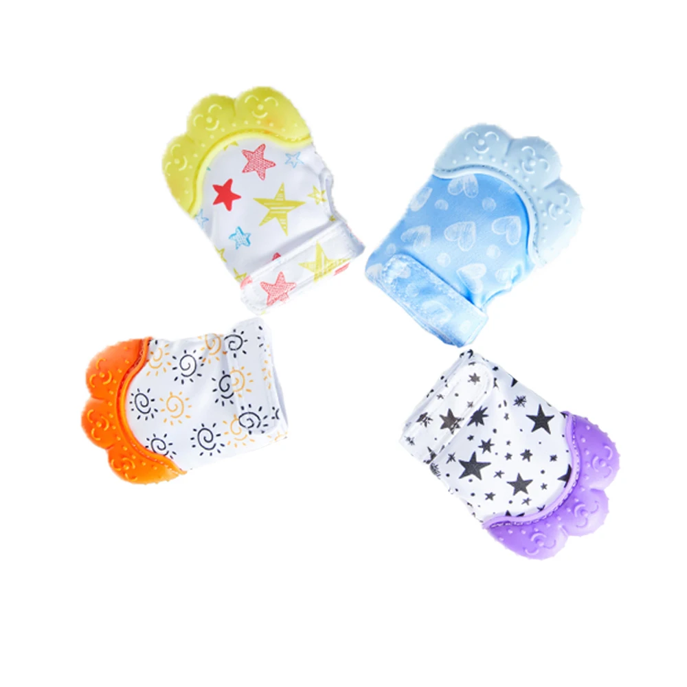 Baby Teether Heart Star Print Silicone Mitten Gloves Kids Children Baby Teethers Anti-eating Hand Teething Mitten Care Hot baby mittens