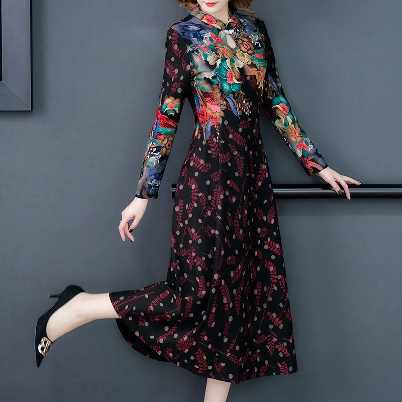 

Europe And America Cheongsam Improved Version Dress over-the-Knee Long Skirt 2019 Elegance Retro Lady High-End Nobility