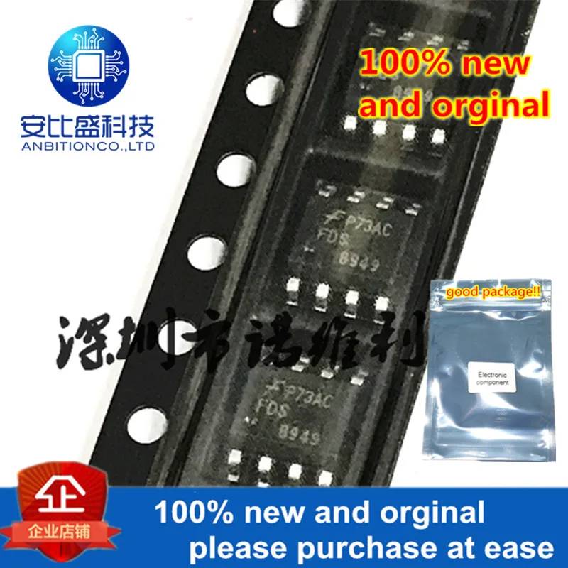 

10pcs 100% new and orginal FDS8949 8949 SOP-8 40V 6A Dual N-Channel Logic Level PowerTrench MOSFET in stock