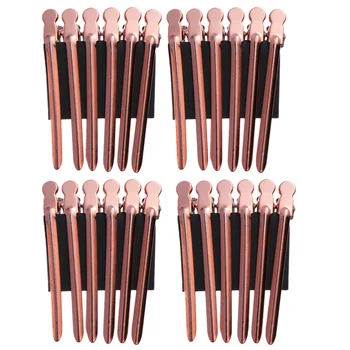 

24pcs Stainless Steel Duck Clips Hairdressing Sectioning Clips Styling Accessories for Home Barber Shop (Rose Gold)