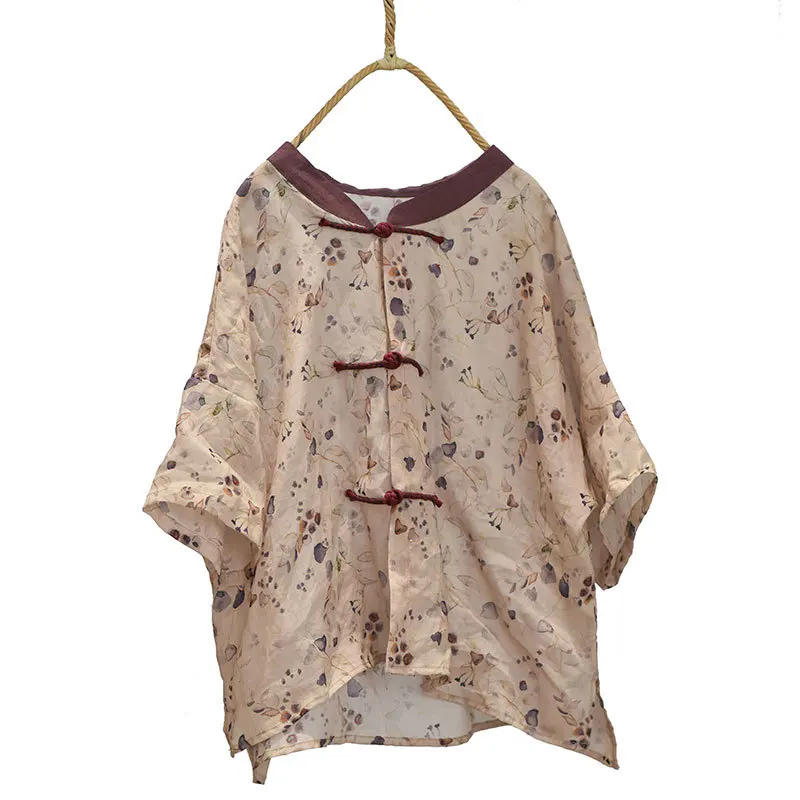 Women Loose Ramie Printed Shirts Tops Ladies Vintage Print Ramie Blouse Female Ramie Tops Shirt 2020 Summer 5