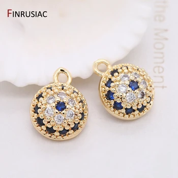 

New Exquisite DIY Jewelry Accessories 14k Gold Plated Copper Inlaid Zircon Round Pendant Bracelet Earrings Making Material