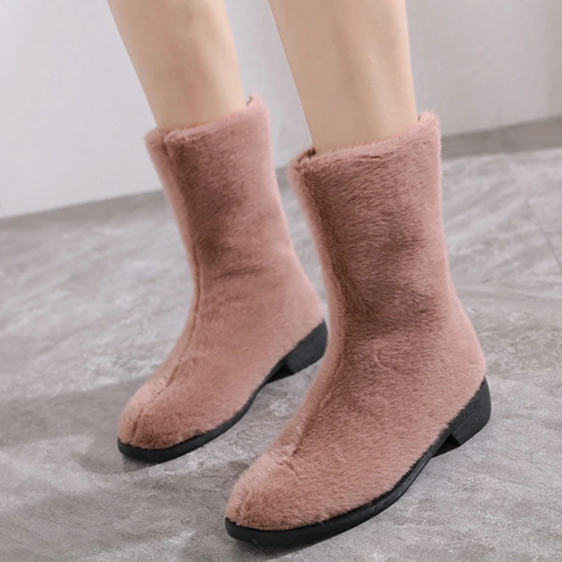 upscale mink hair solid snow boots warm furry flat low heels chelsea bottes handmade sewing anti-skid martin booties women shoes |