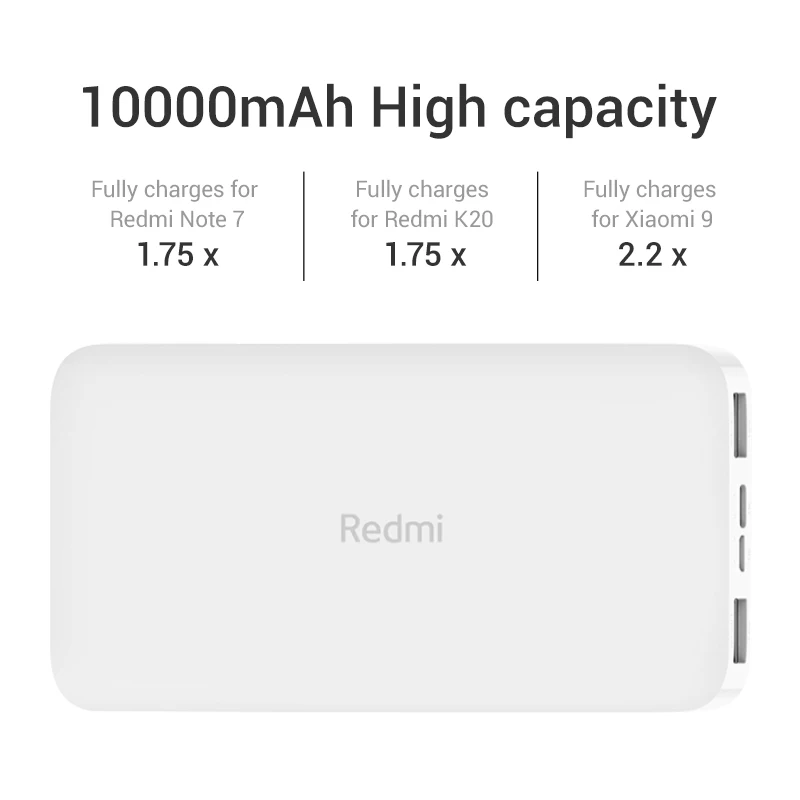 Xiaomi Redmi 10000 мАч Внешний аккумулятор внешний аккумулятор Двойной USB вход выход Двусторонняя зарядка портативный для телефона