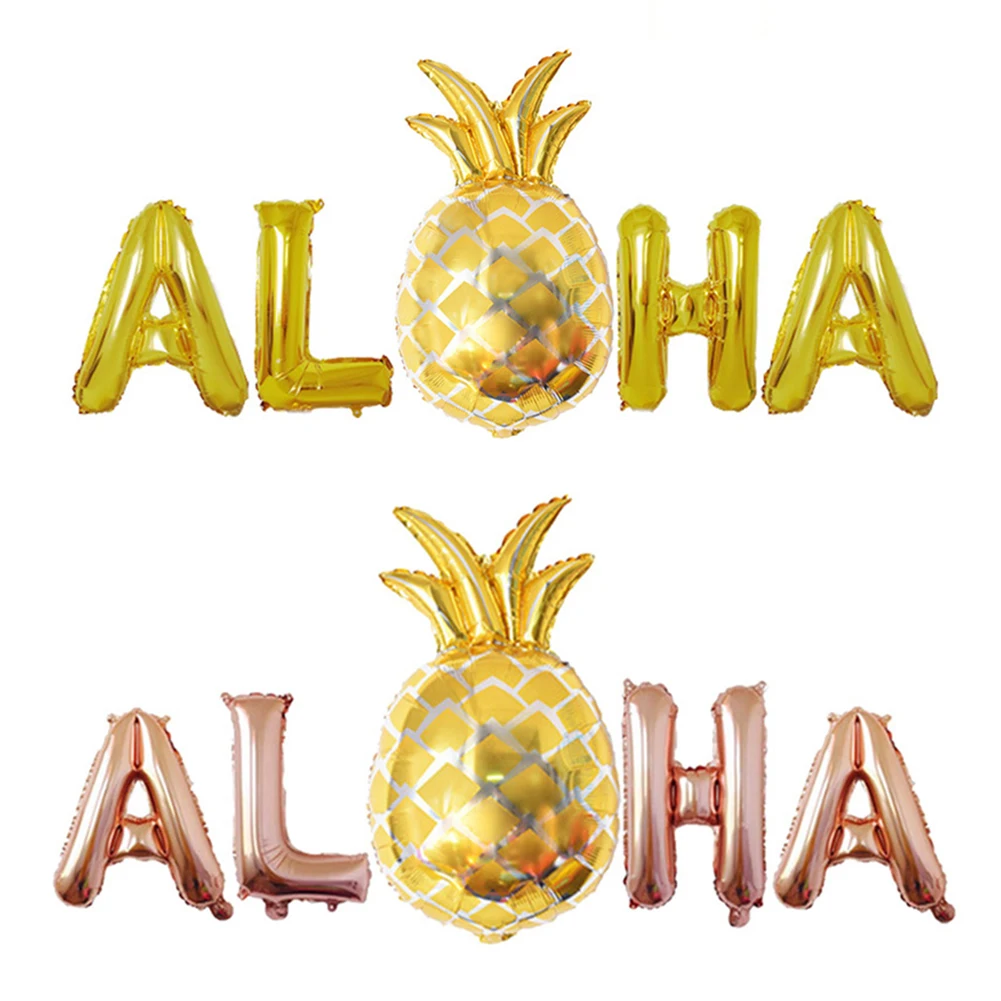 5PCS Summer Party ALOHA Balloon Hawaii Party Decorations Pineapple Aloha Letter Foil Balloons Air Balls Supplies Globes
