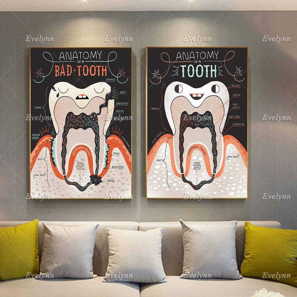 

Anatomy Of Good And Bad Teeth Wall Art Posters Painting Dental Science Knowledge Canvas Painting Office Poster Decor Picture