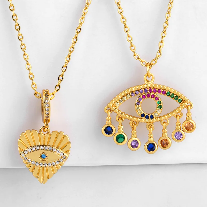 Ожерелье от сглаза подвеска «любящее сердце» Ожерелье Длинная цепочка из золота инкрустированные красочные циркония для женщин модные радужные ювелирные изделия nke-p53