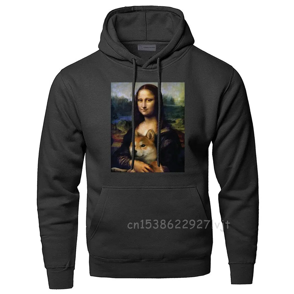 Funny Hoodies Sweatshirts Men Mona Lisa Shiba Inu Hooded Hoodie Sweatshirt Hoodie Harajuku Hooded Pullover Premium Cotton