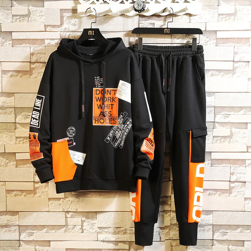

2019 Autumn New Style Popular Brand Casual Workwear Two-Piece Set Hip Hop Sports Hoodie Suit Men's