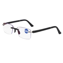 Мужские качественные очки без оправы для чтения, металлические линзы с антилучевым покрытием, деловые безрамочные эластичные очки для чтения