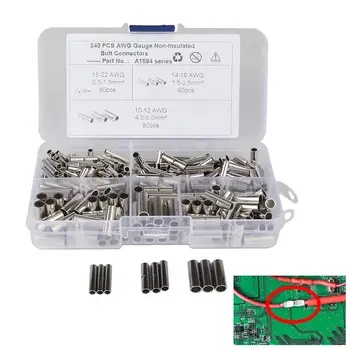 

Dragonpad 240pcs AWG Gauge Non-Insulated Butt Connectors Uninsulated Wire Ferrule Cable Crimp Terminal Kit