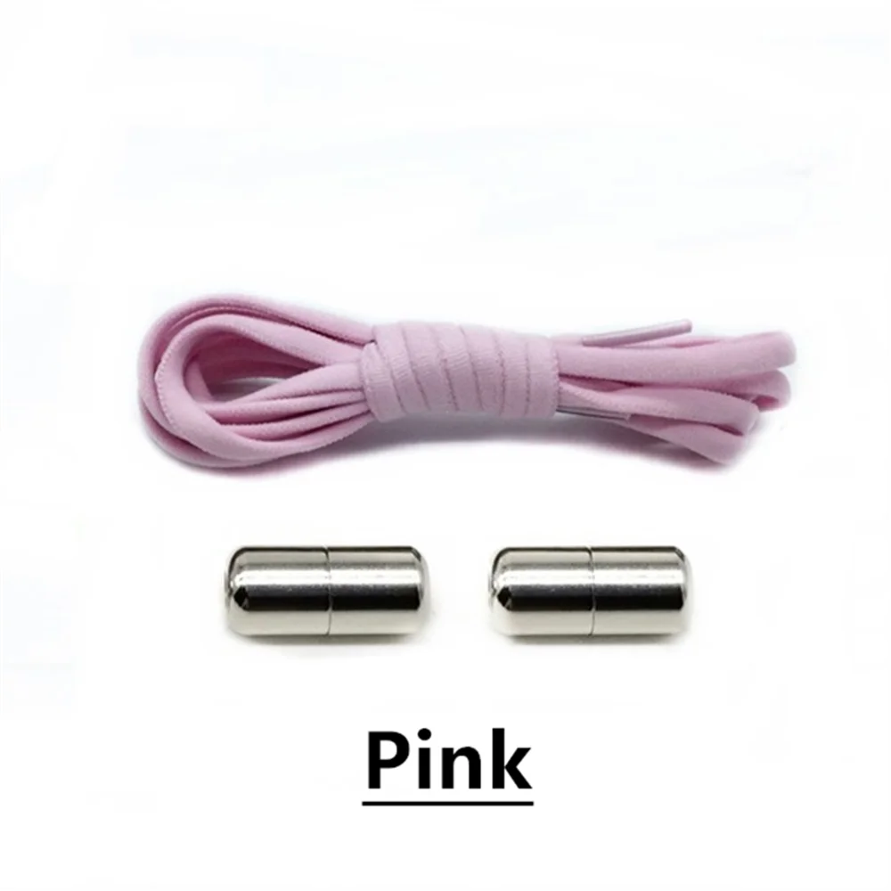 Pink 1 пара шнурков для обуви без завязок эластичные шнурки металлические капсульные кнопки быстрая ленивая шнурки 100 см Детские и взрослые шнурки для кроссовок - Цвет: Pink
