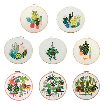 

DIY Embroidery Succulents Plant Needlework for Beginner Cross Stitch Kit Painting Home Decoration