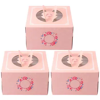 

3pcs Portable Cake Boxes Cardboard Packing Boxes Package Boxes Pastry Boxes